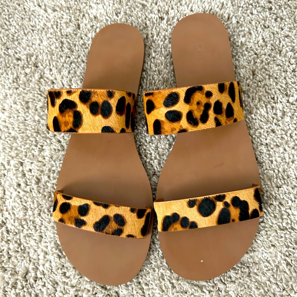 J.Crew Leopard Calf Hair Easy Summer Slide Sandals Size 9 - Picture 3 of 6